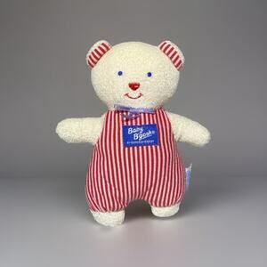 Vtg Oshkosh Baby B'gosh Teddy Bear Plush Stripe Red White Blue Rattle Toy Lovey